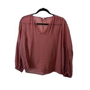 Madewell Shirred-Neck Balloon Long Sleeve Top Rose Rust Boho Womens Size S